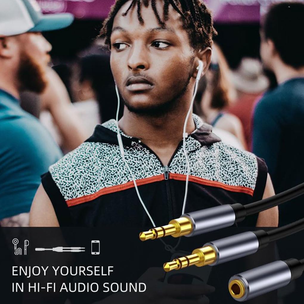 10 x srebrny kabel audio jack 3,5 mm, wtyczka na 2 gniazda, adapter, kabel do telefonu PC, wielofunkcyjny, gniazdo MP4 na 2 wtyczki