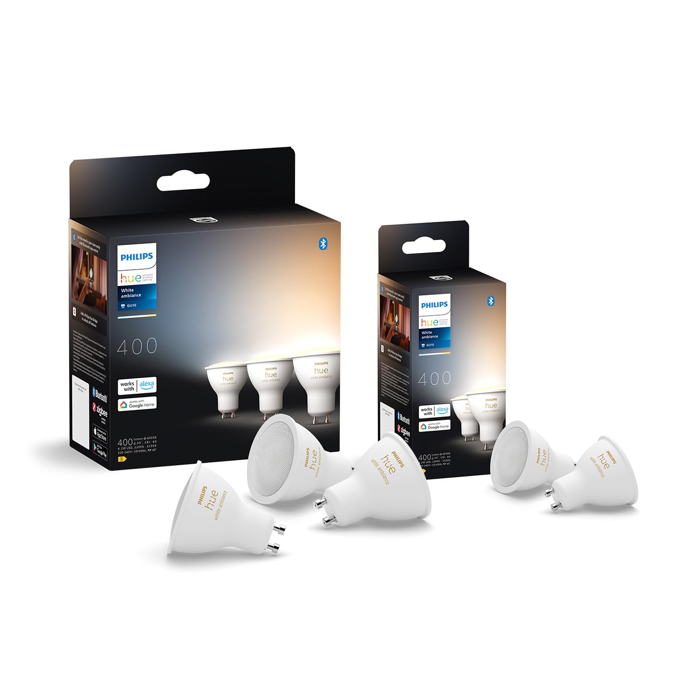 Philips Hue White Ambiance Ampoule LED connectée Pack de 5, culot GU10, 400 lumens, Compatible Bluetooth. Fonctionne avec Alexa, Google Assistant et Apple HomeKit