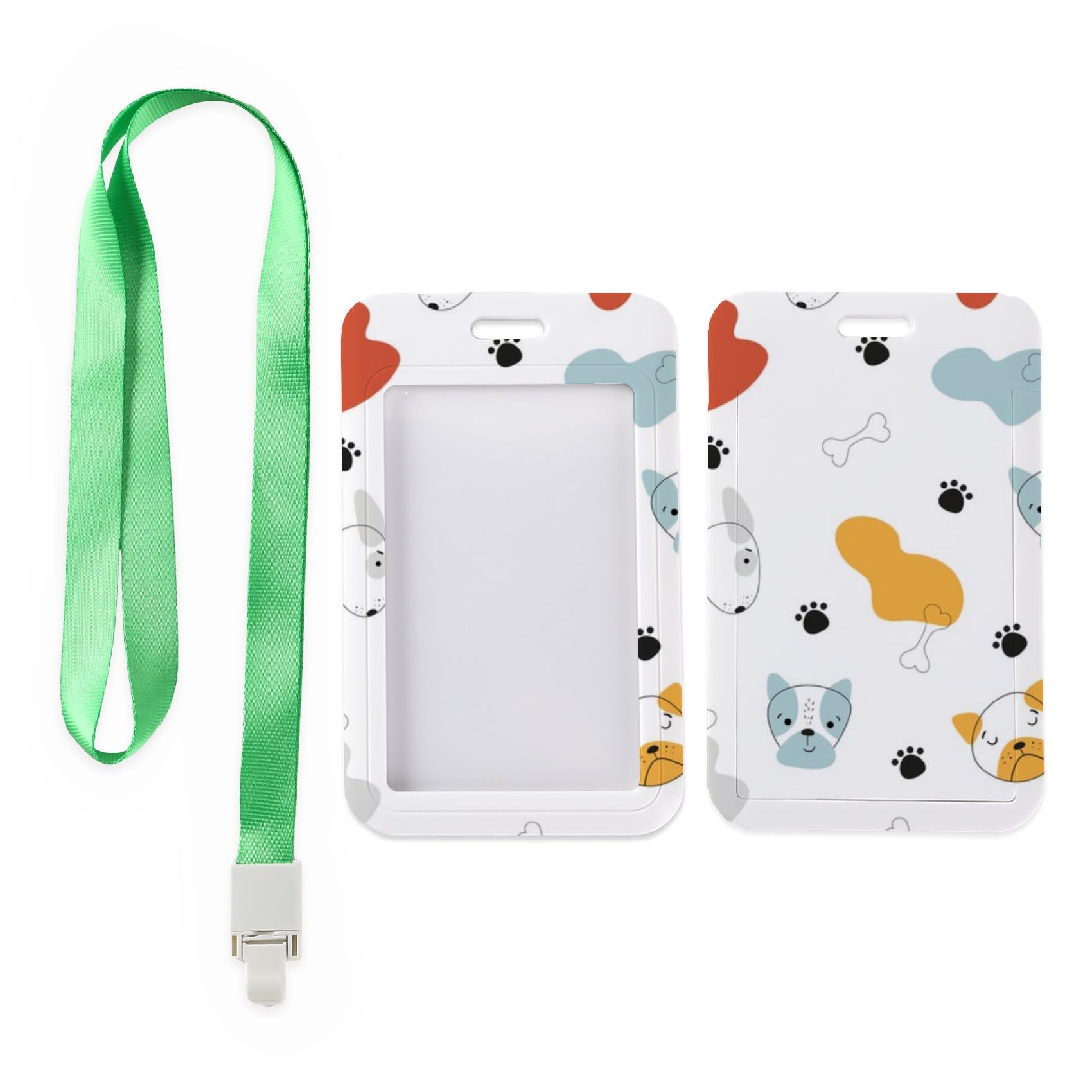 Red and Blue Dogs Badge Holder with Green Lanyard, Access Card Holder, Vertical ID Cards Protector for Staff, Vertical Cards Protector for Men, Nurse Accessories Work Paramedic Accessories