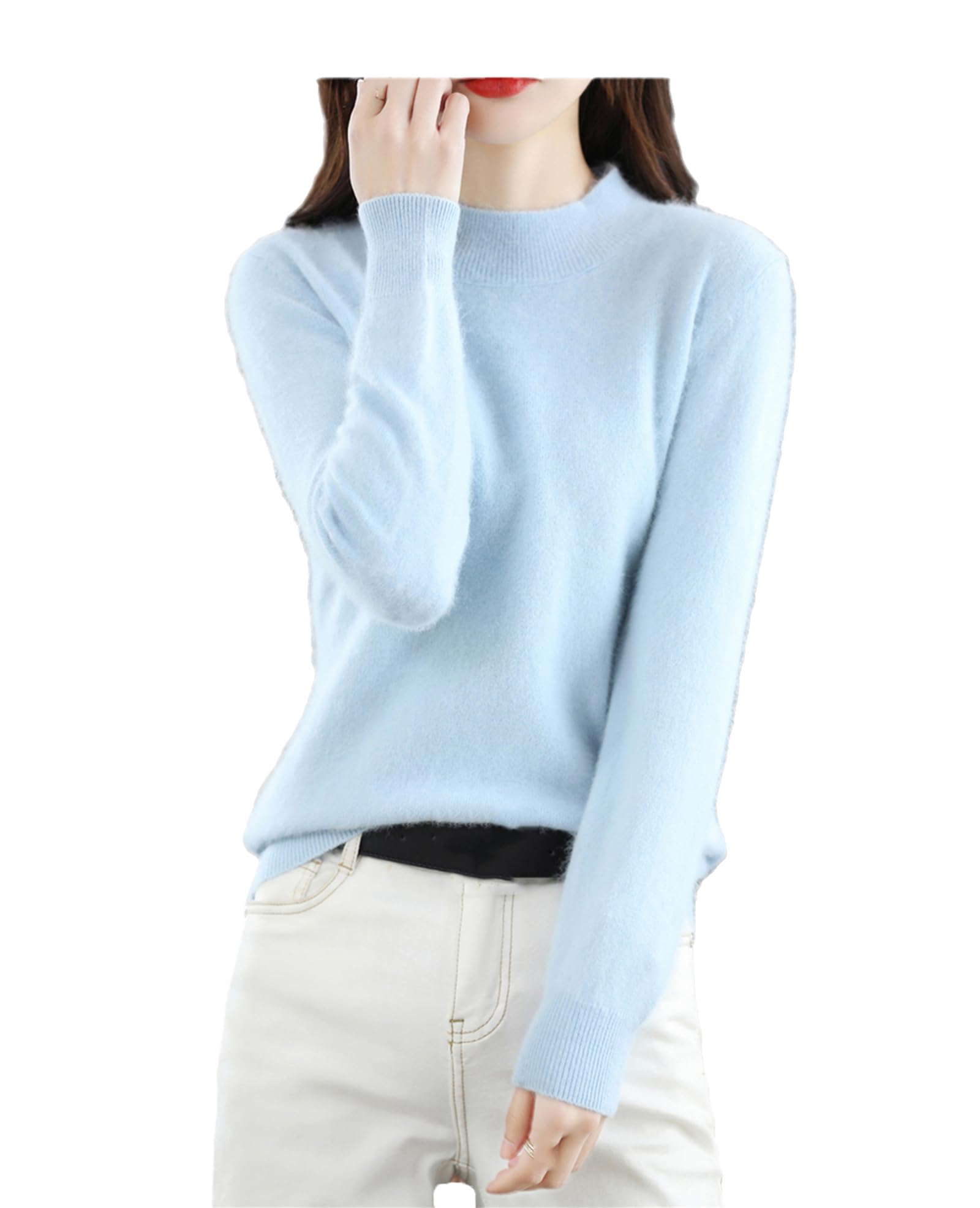 SaoBiiu Kaschmir Damen Pullover Halber Rollkragenpullover Lässig Gestrickt Lockerer Pullover