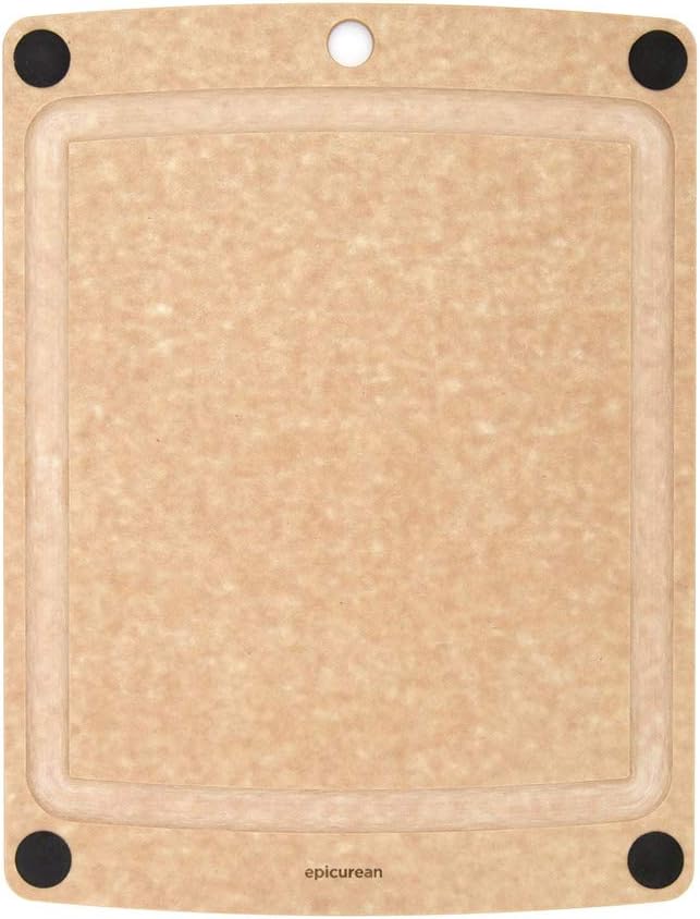 Epicurean All-in-One Cutting Board with Non-Slip Feet and Juice Groove, 14.5" × 11.25", Natural/Black