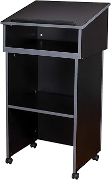 OEF Furnishings OEF22/112BK CoreCombo Series Mobile Floor Lectern with Detachable Tabletop Lectern Combo