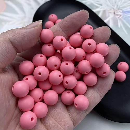 Miniatura 4 de Cuentas de silicona, 70 cuentas redondas de goma de 0.472 pulgadas (0.472 in) para joyería (rosa)