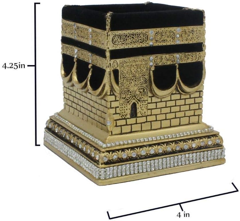 Modefa Islamic Turkish Home Table Decor Kaba Replica Model Showpiece Eid Gift Gold with Car Hanger (Gold, Small)