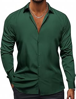 Men's 4 Way Stretch Dress Shirts Long Sleeve Button Down Wrinkle Free Casual Formal Dress Shirt for Men - Buy now