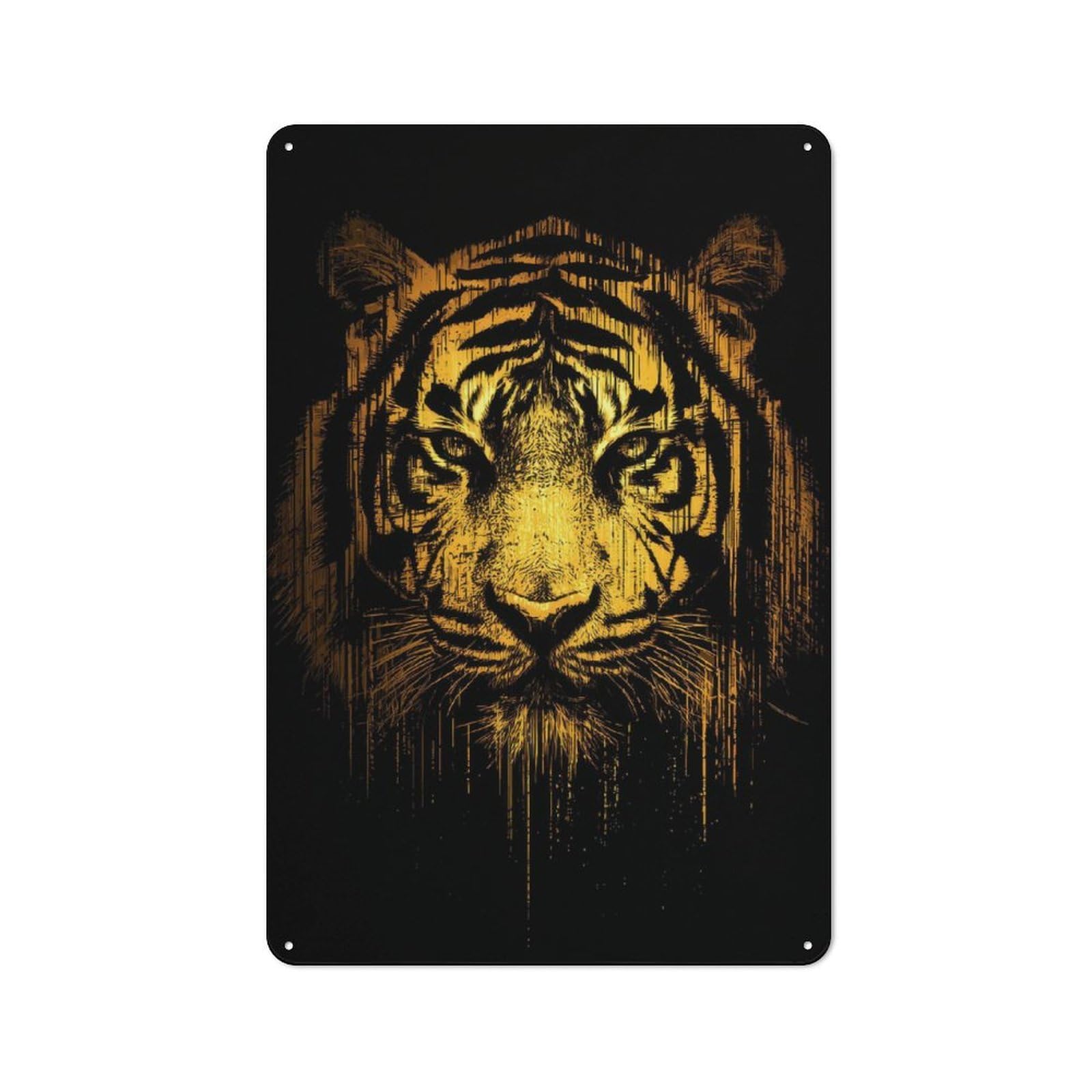 Junmoney Style-1 Golden Tiger Face With Dripping Effect Rustic Metal Plaque 30X20cm For Café Or Restaurant, Wall Decor For People Reorganising Café And Restaurant