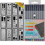 10-Colors Bullet Journaling Pens and 12-Pieces Drawing Stencils Perfect for Planner Bullet Journaling Writing Note Taking Notebook Diary Calendar and School Office Supplies (22 PCS) (22 pcs)