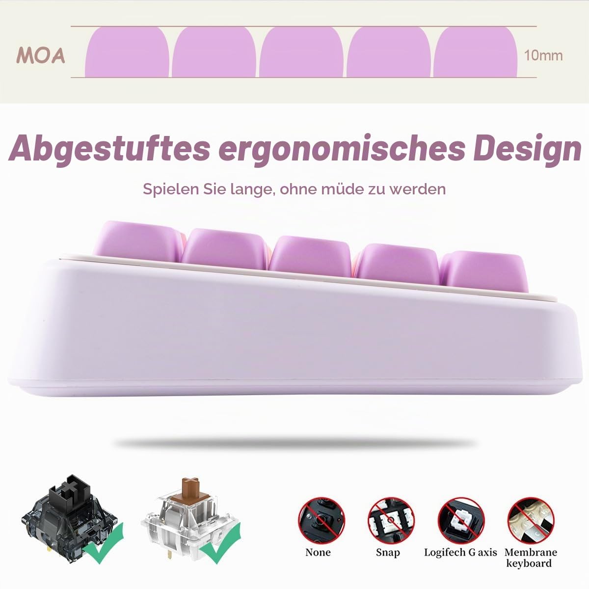 Sunzit MOA Keycaps, 132 Tasten PBT ISO DE Keycaps Niedliches Regenbogen Bonbon Set mit individuellen Tastenkappen für Cherry MX-Schalter ISO DE Layout Mechanische Gaming Tastatur(DE Layout)