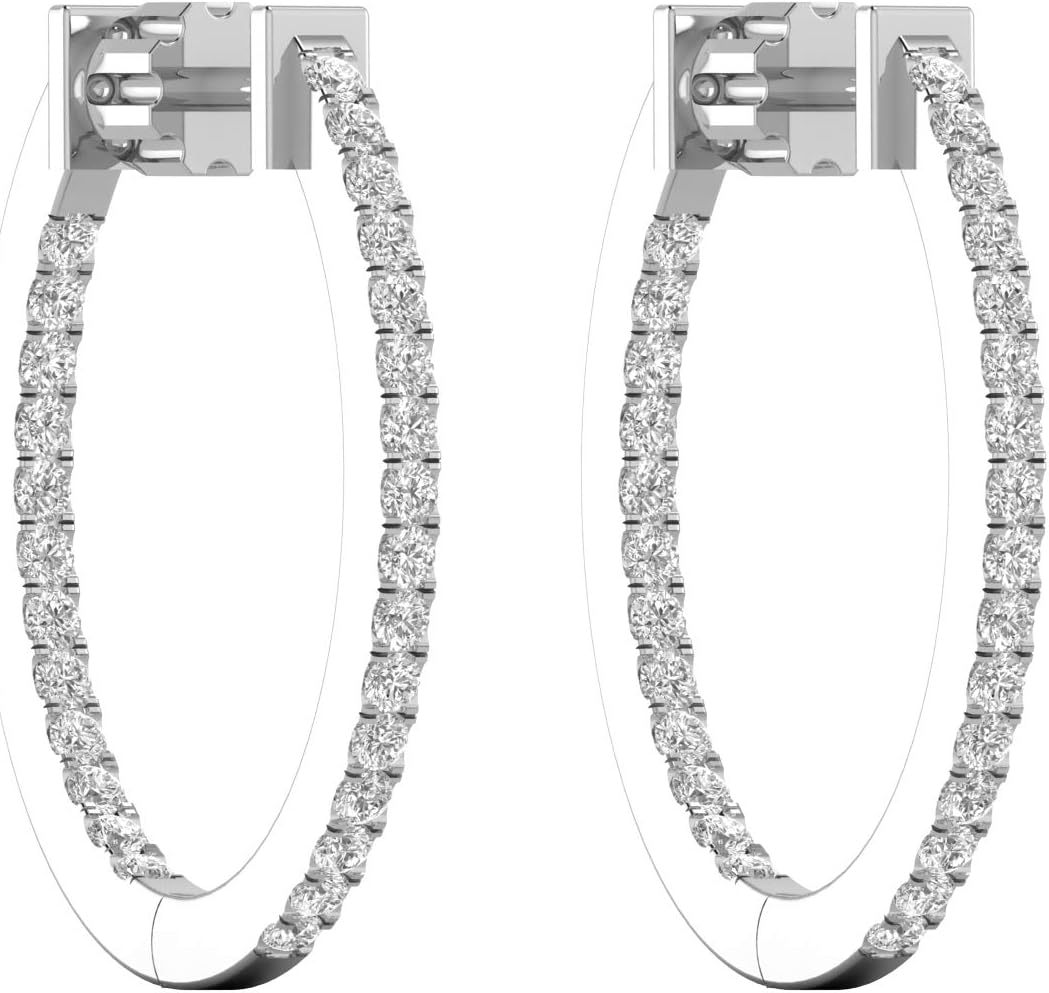 PRIVOSA Real Diamond Hoop Earrings for Women - Solid 14k Gold - 1/2 to 1 Carat Natural Diamonds - Inside Out Oval Hoops - Big Hoop Earrings - Jewelry Gifts for Her