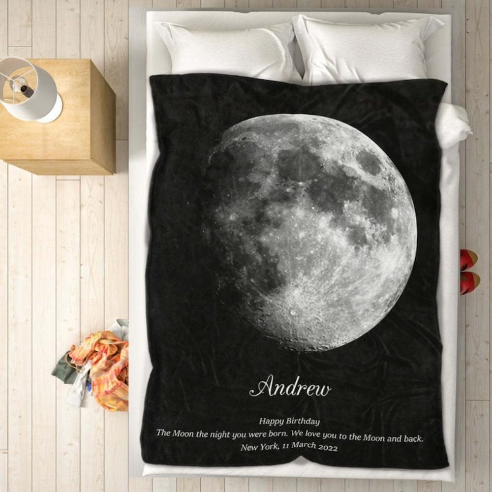 Mantas de bebé personalizadas para niñas con nombre, manta personalizada de fase lunar, manta personalizada, manta personalizada (150 x 180 cm)