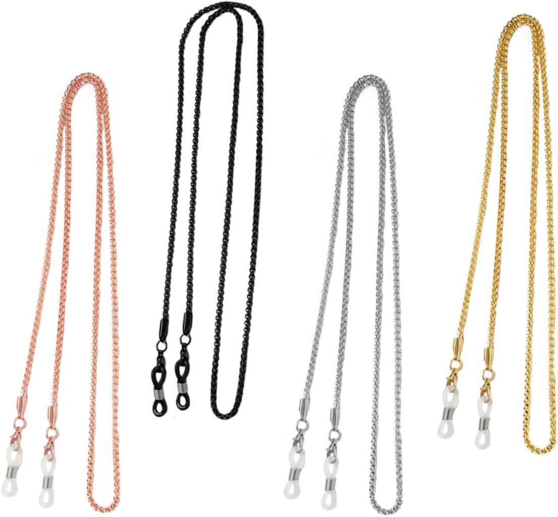 MAGICLULU 4pcs Metal Eyeglasses Chain Set, Copper Alloy Glasses Rope with Non-skid Design, Versatile Sunglasses Strap for Women and Men, Stylish Eyewear Accessory for Daily Use