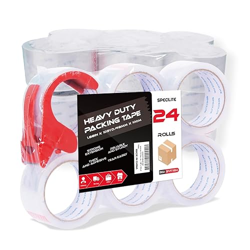 Miniatura 10 de Cinta de embalaje transparente resistente con dispensador, sin ruido, 6 rollos de cinta de embalaje de 1.88 pulgadas x 55 yardas, ultra fuerte,