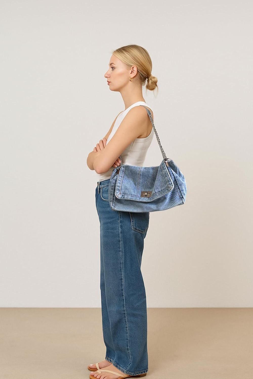 Eiyye Denim Purse for Women Vintage Jean Crossbody Purse with Chain Strap & Turn-Lock Flap Casual Hobo Style - Image 2