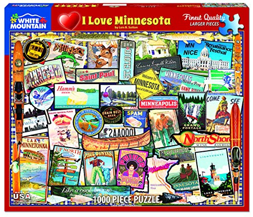 Rompecabezas White Mountain de 1000 piezas Land of Lakes, amo Minnesota | Piezas grandes, regalo para adultos y familia, 24"x30" pulgadas, collage miniatura 1