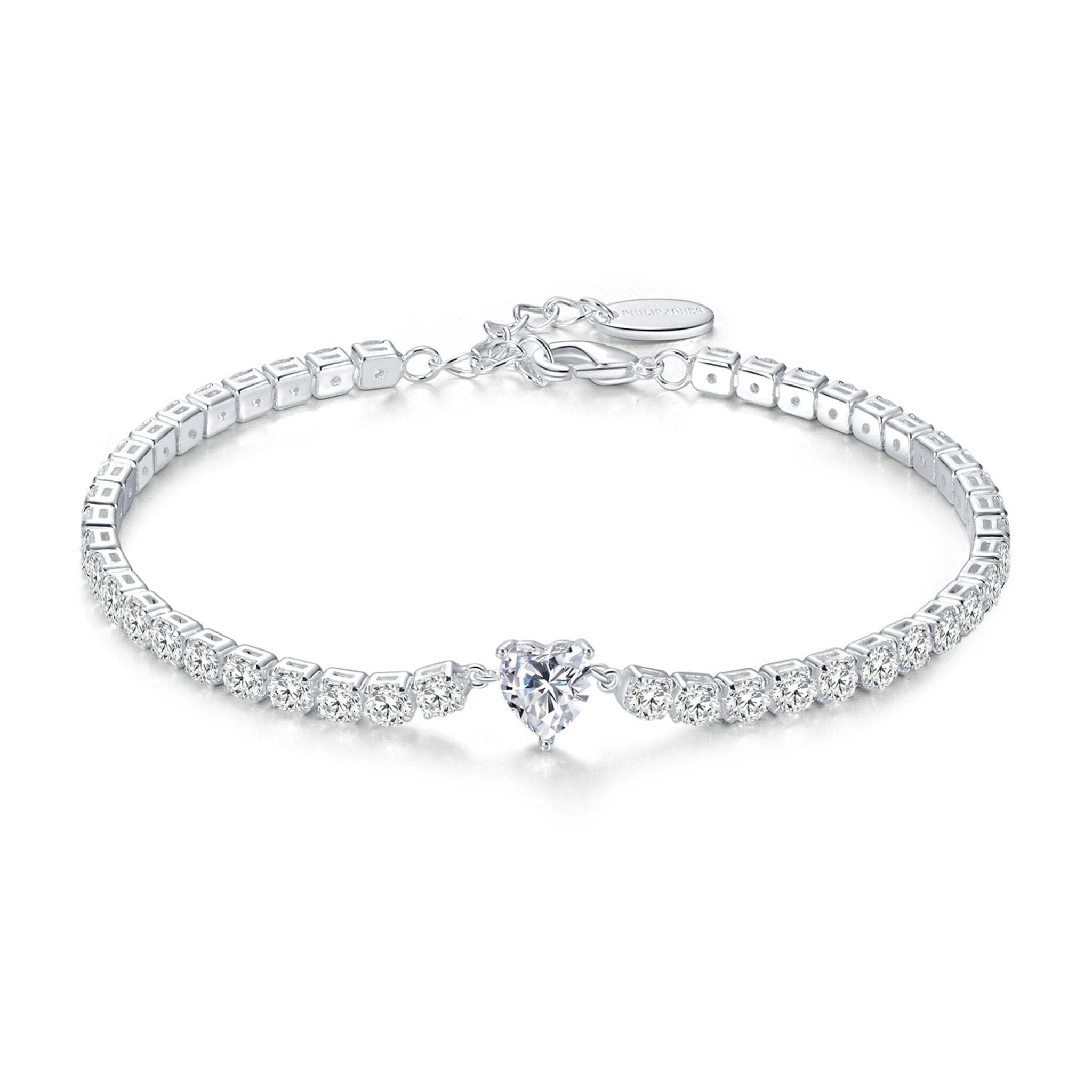 Heart Solitaire Tennis Bracelet Created with Zircondia® Crystals