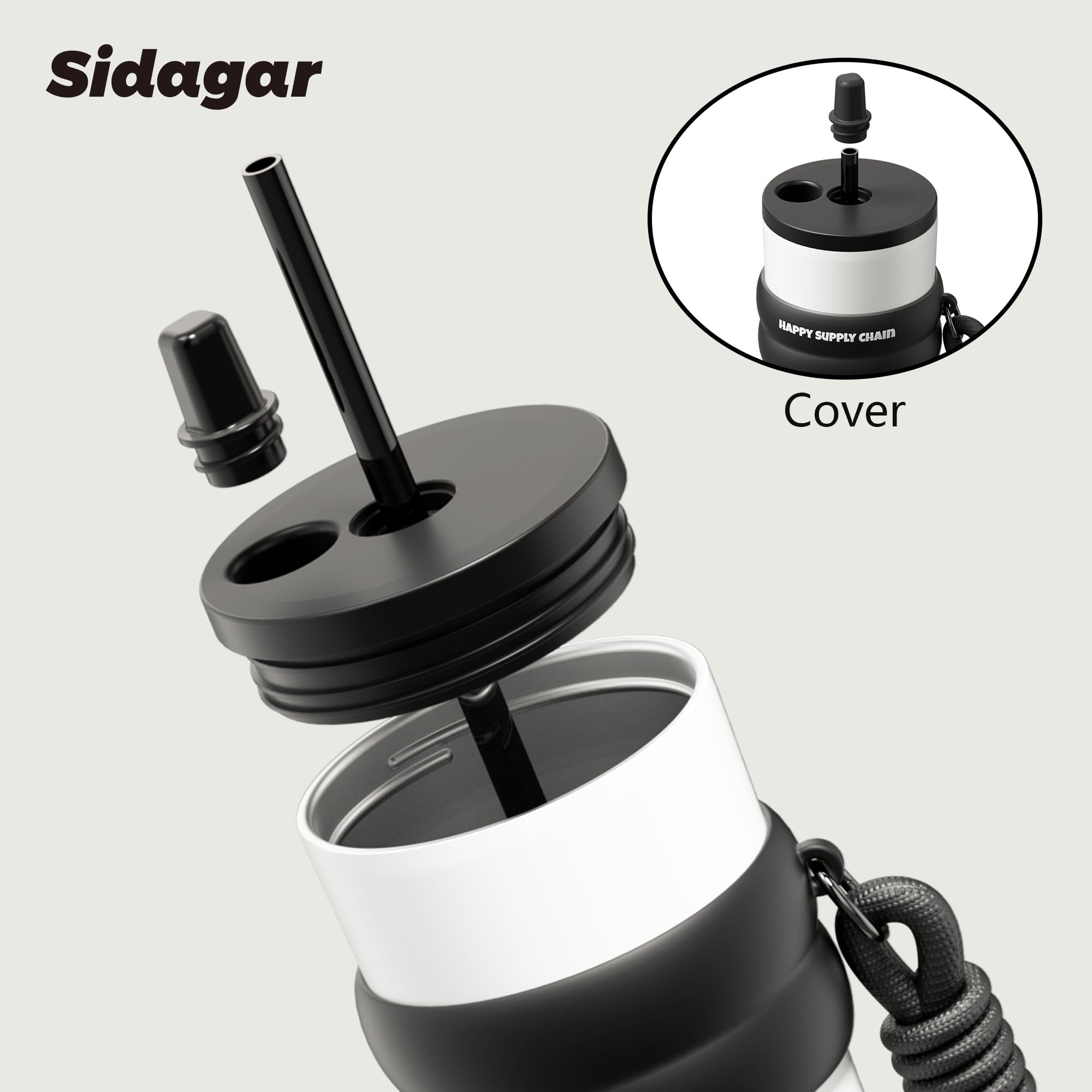 Sidagar 24 oz Insulated Tumbler witn Lid and Straw, Stainless Steel Reusable Leak Proof Water Bottle - Image 4
