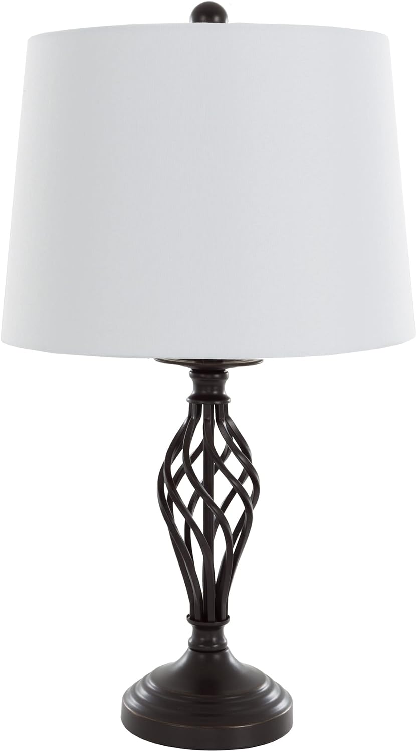 Spiral Cage Table Lamps - Set of 2 Oil-Rubbed Bronze, Modern Farmhouse Style, Bedside, or Living Room Lamps with White Drum Shades by Lavish Home