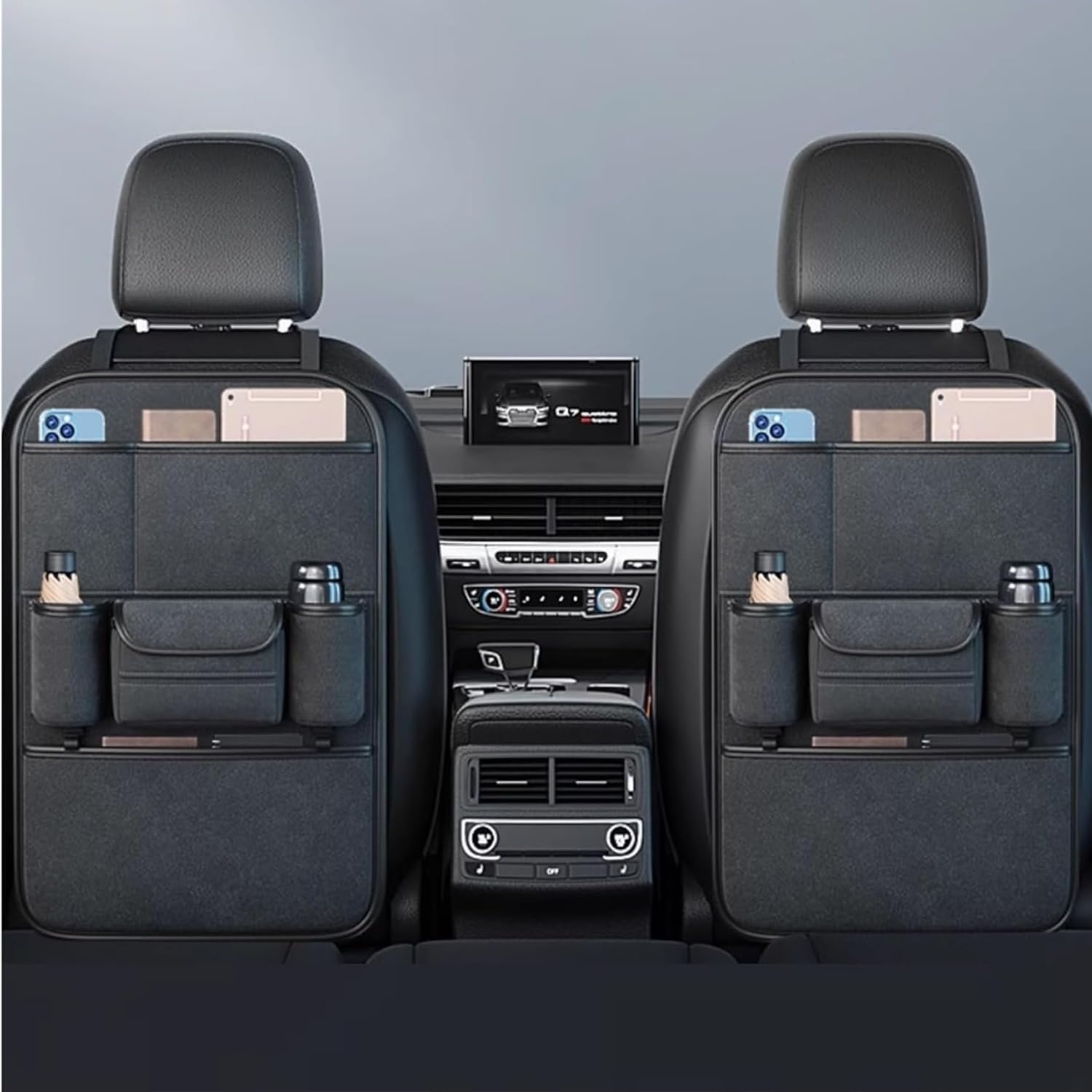 Rückenlehnen-Schutzmatte für Audi RS Q8 Mk1 ab 2019, Rückenlehnenschutz, Auto Rückenlehnenschutz Organizer Autositz Rückseite,Two Storage-Quality Black
