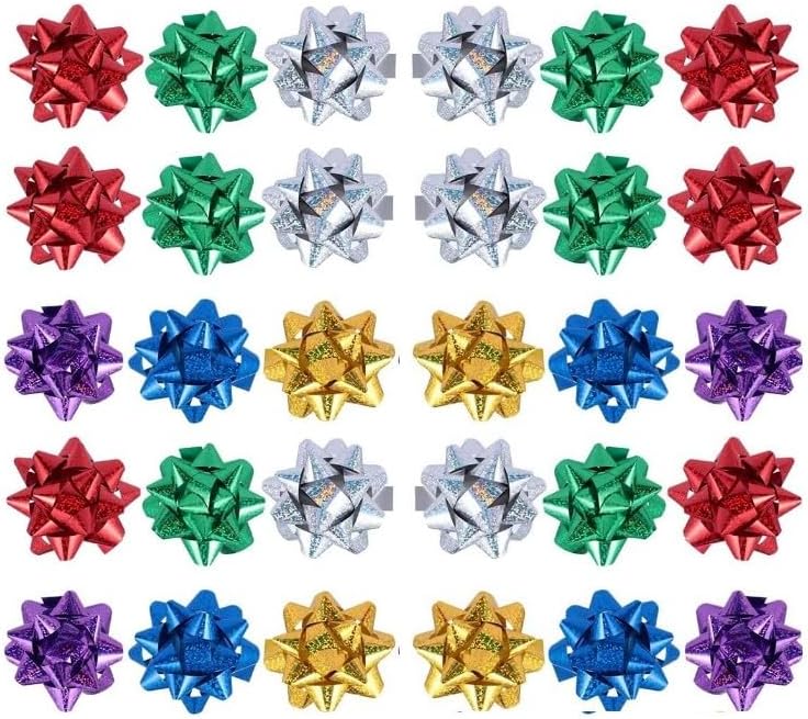 GANPUB 50 Pcs Colorful 1 Inch Gift Bows Mini Christmas Bows Metallic Star Bows Party Gifts Wrapping Bows Adhesive Holiday Presents Bows for Valentine's Day,Gift Wrapping Supplies,Gift Wrap Bows