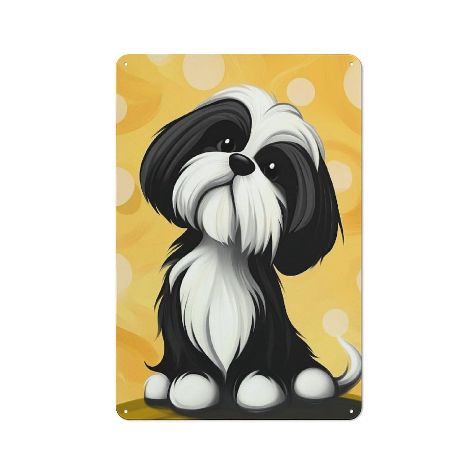 Junmoney Style Cute Shih Tzu Dog Painting Cafe Metal Sign 30X20cm, Vintage Restaurant Wall Art For Tea Room, Shop Wall Or Breakfast Area