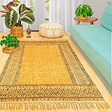 Alfombra Moderna de 120 x 180 cm con Bordado a Mano y Flecos - Alfombra de Algodón con Decoración Boho Chic - Pieza Decorativa para Sala de Estar, Patio o Habitación de los Niños