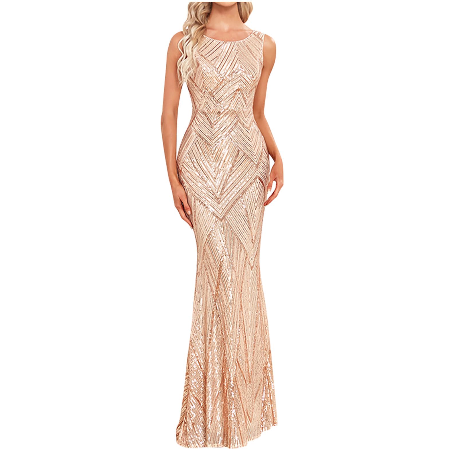 Cocktailkleider Damen Elegant Grosse GrössenAbendkleid Lang Elegant für Hochzeit Glitzer Kleid Abendkleid V-Ausschnitt Pailletten Spleißen Chiffon A-Linie große Swing-Kleider