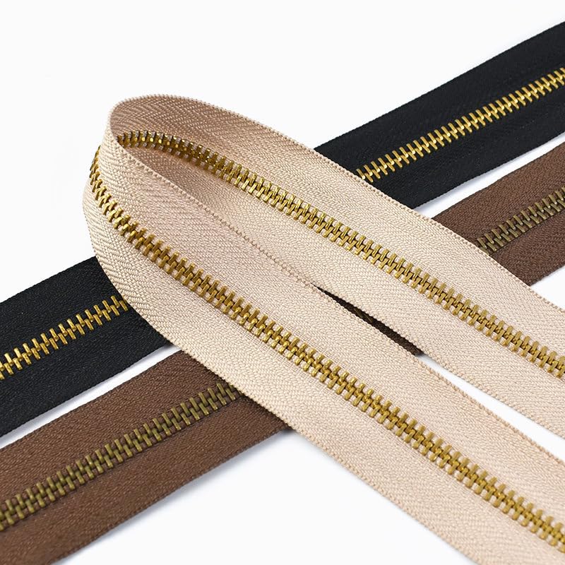 Cremallera de Metal de 1/2/3/5 metros 5# para bolsas de costura decoración de ropa cremalleras deslizadores chaqueta cremalleras Kit de reparación accesorios de bricolaje-BeigeGold,No5,5Meters