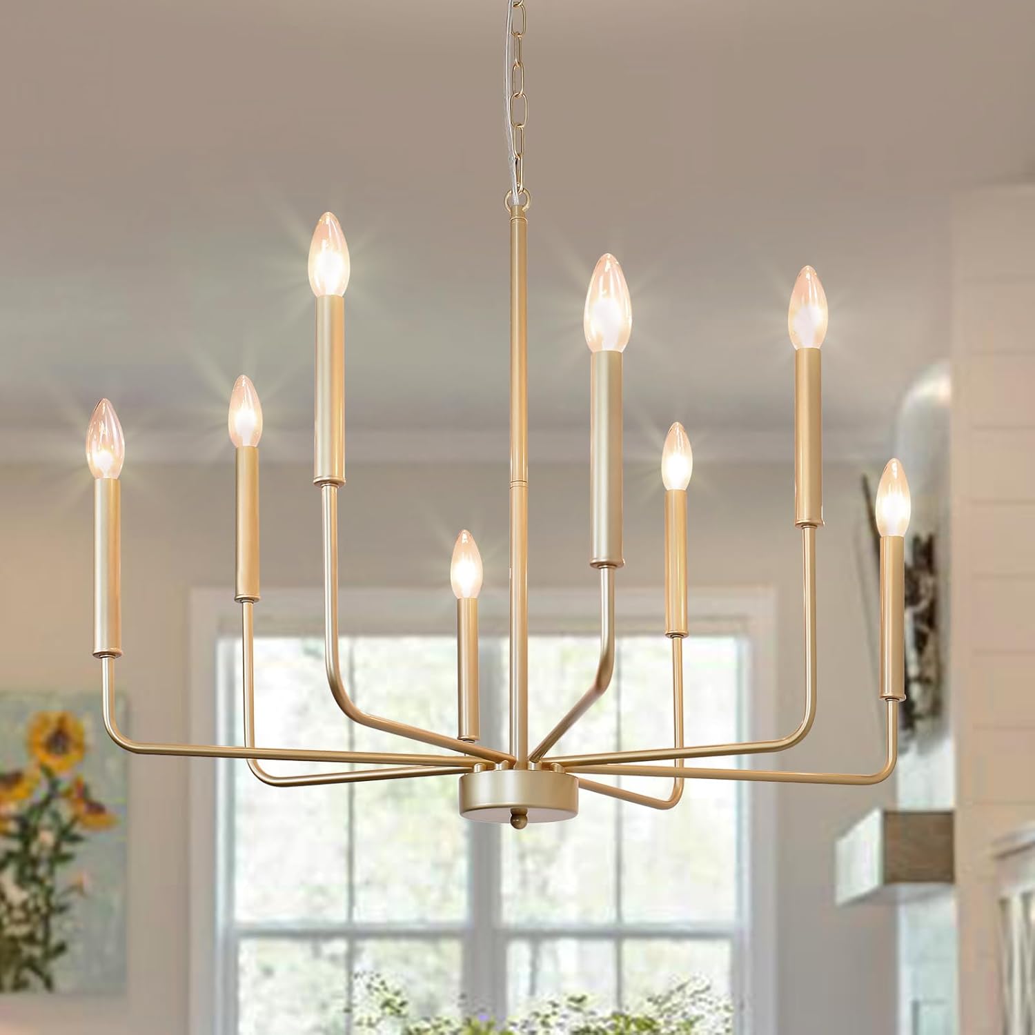 Gold Chandelier Light Fixture 8 Lights, Modern Farmhouse Chandeliers for Dining Room Light Fixture, Hanging Pendant Light Fixtures for Kithchen Bedroom Foyer Entryway Gold 8 Lights-29.53‘’ Width