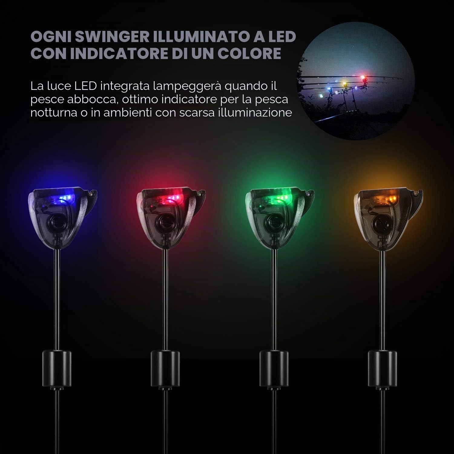 Fishing Swinger Set Indicatore di morso di Pesca alla Carpa Swinger Allarme di Pesca Digitale LED Indicatore di morso Illuminato Swinger Attrezzatura da Pesca
