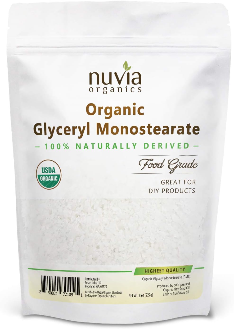 Nuvia Organics Glyceryl Monostearate - USDA Certified Organic, 100% Naturally Plant Derived; 8 oz