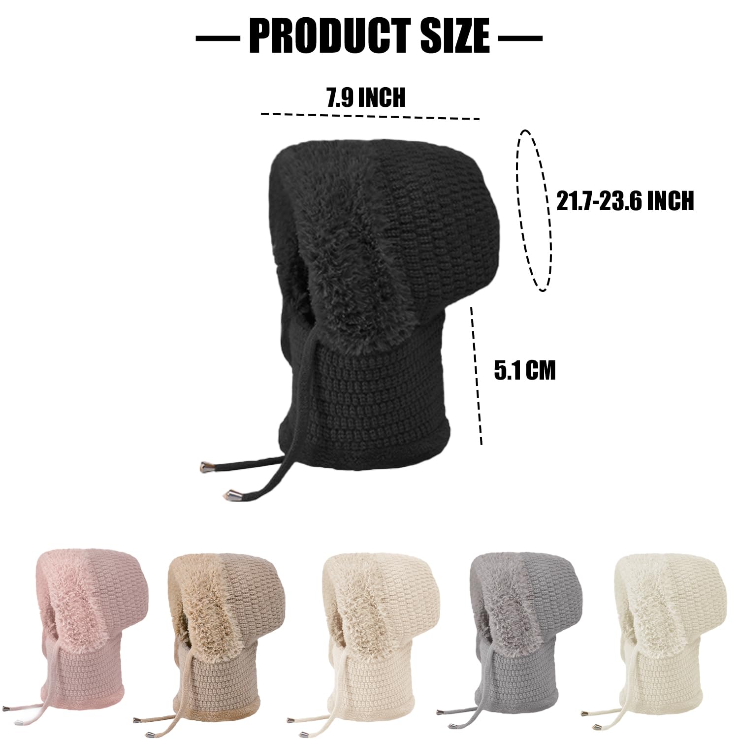 Pasamontañas Invierno Mujer Cálido Sombrero con Cordón Gorro Invierno con Capucha Bufanda Balaclava Multifuncional Beanie Skull Cap para Clima Frío Esquí
