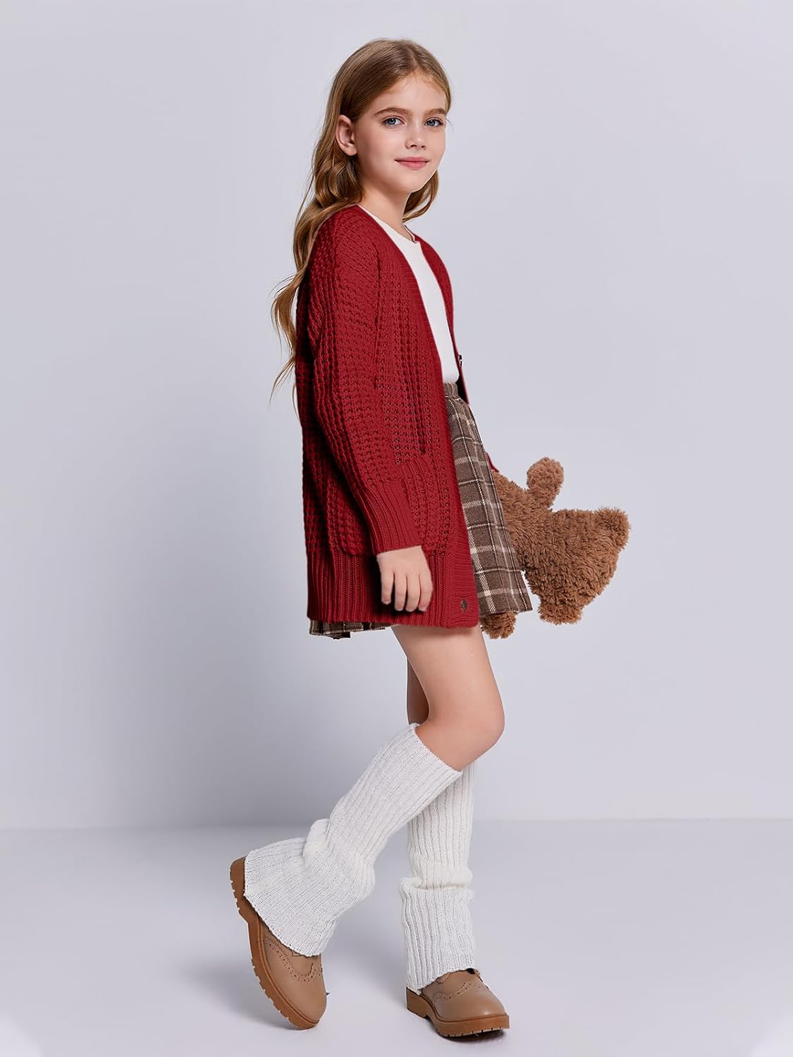 Imily Bela Girls Sweaters Kids Open Front Button Down Knit Cardigans with Pockets