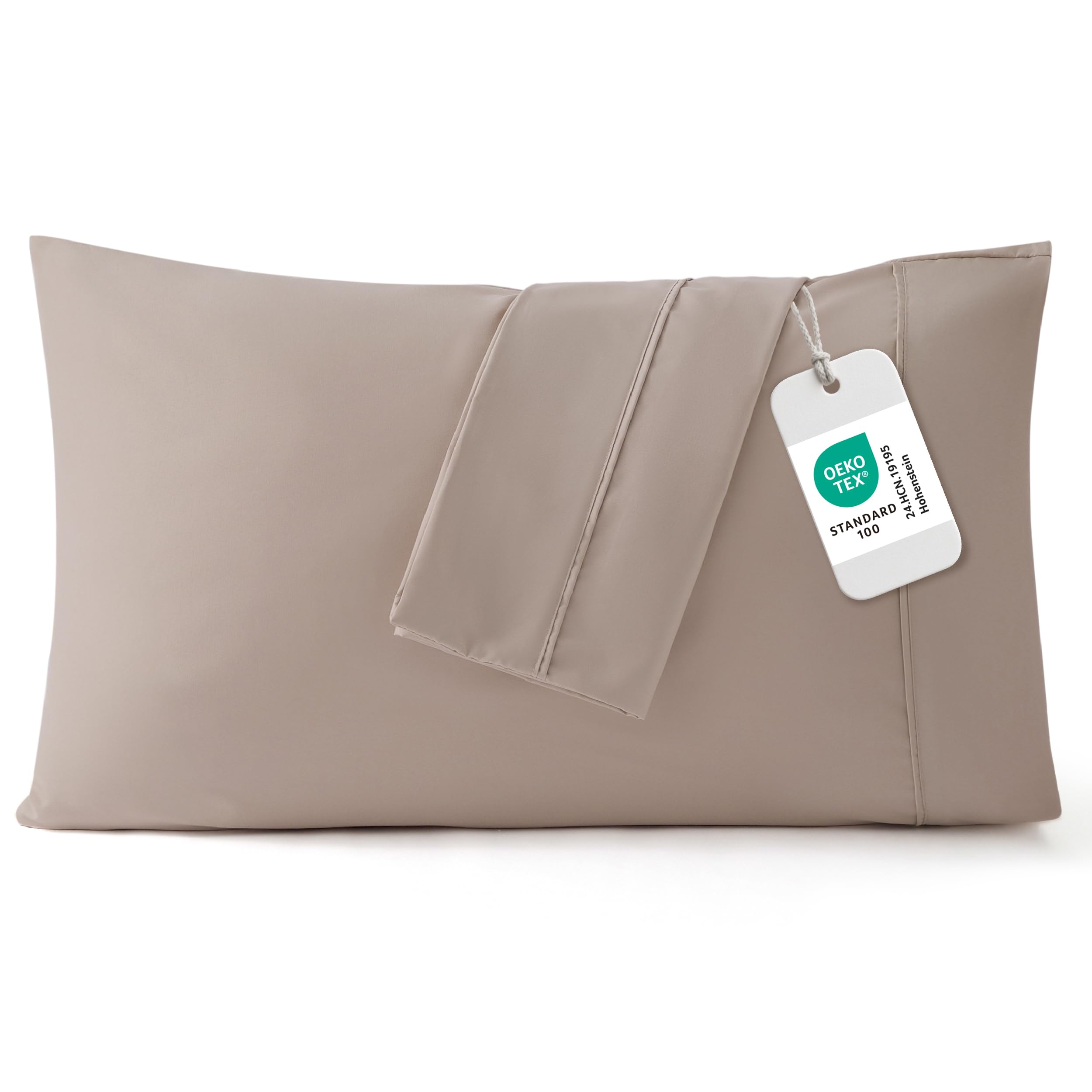 Bedsure King Size Pillow Cases Set of 2 - Khaki Brushed Microfiber Pillowcases 2 Pack, Super Soft Pillow Case Cover with Envelope Closure, Wrinkle, Fade and Stain Resistant, 20x36 Inches