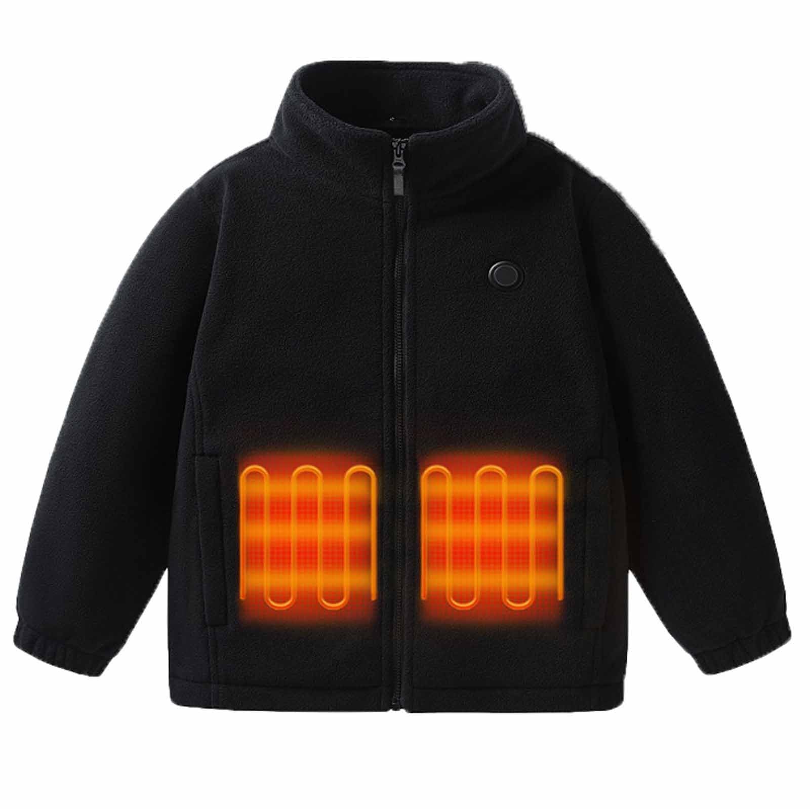 KQIVAM Beheizbare Jacke Elektrisch Kinder Polar-Fleecejacke 3 Heizzone USB Lange Ärmel Thermobekleidung Outdoor Camping Wanderung 4-14 Jahre