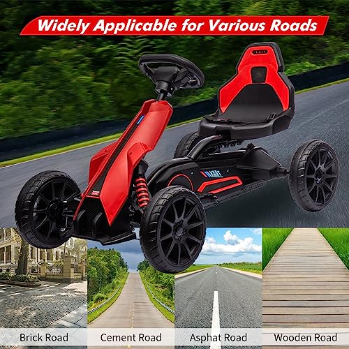 Electric Go Kart for Toddlers,12V Drift Kart with 7Ah Battery, Adjustable Seat, High/Low Safety Speed Max 2.8MPH for Child, Max Load 66lbs, Electric Vehicle Toy for Christmas Birthday Gift, Red