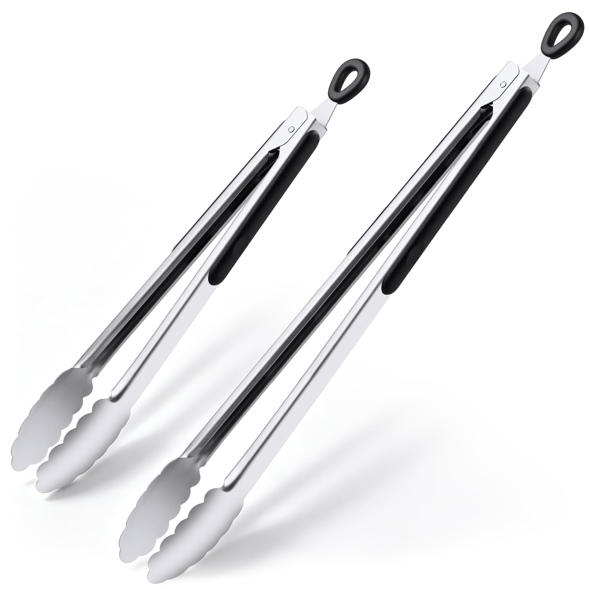 Grill Tongs, 12 & 17 Inch Long Stainless Steel BBQ Tongs (2 Pack)