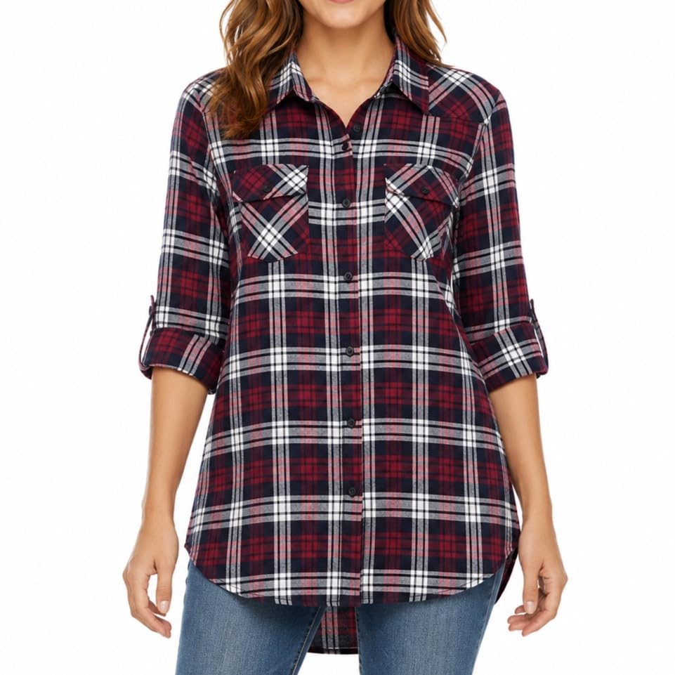 Image of Match Women's Long Sleeve Plaid Flannel Shirt #2021