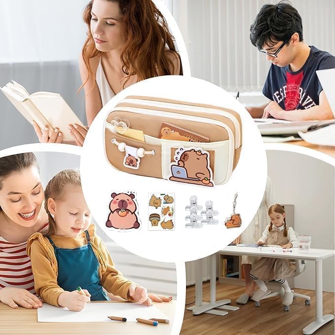 Image of OSDUE School Pencil Case for Girls & Boys, Large Capacity Pencil Pouch with 3 Layers & 6 Compartments, Cute Bear Stationery Organizer Bag for Kids, Teenagers, College Students & Office (Bear Design)