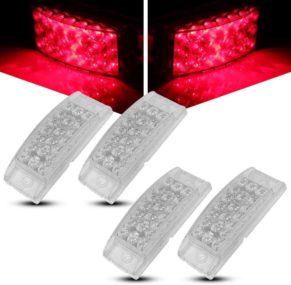 4x 6" Rectangle Truck Trailer Red Led Side Marker Lights and Turn Signal Lights 20 Diodes w/Reflectors Front Side Clearance lights for Semi Truck Trailer per RV Cart