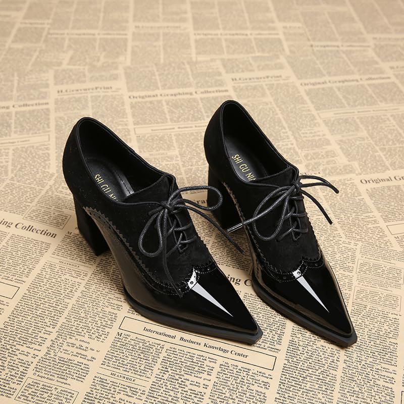 Autumn 2025 New Pointed Toe Pumps High Heels Elegant Simple Fashion Women Shoes Black Bandage Brogue British High Heel Chunky Heel Pumps Shoes4