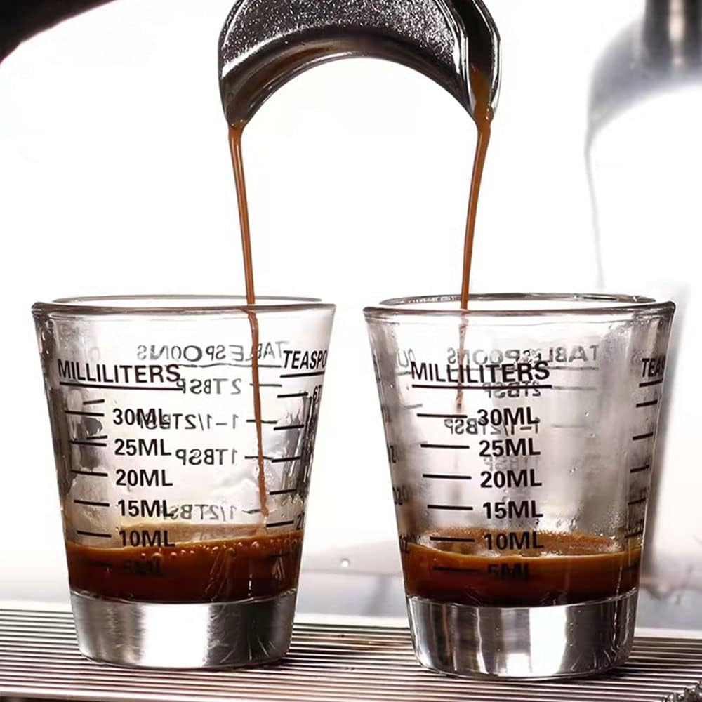 3 Pack Shot Glass Measuring Cup, Small Espresso Shot Glasses with Measuring Lines, Heavy Liquid Glass with Measurements for Barista (20-Incremental, 1 Ounce, 6 Teaspoons, 2 Tablespoons, 30ml, Black)
