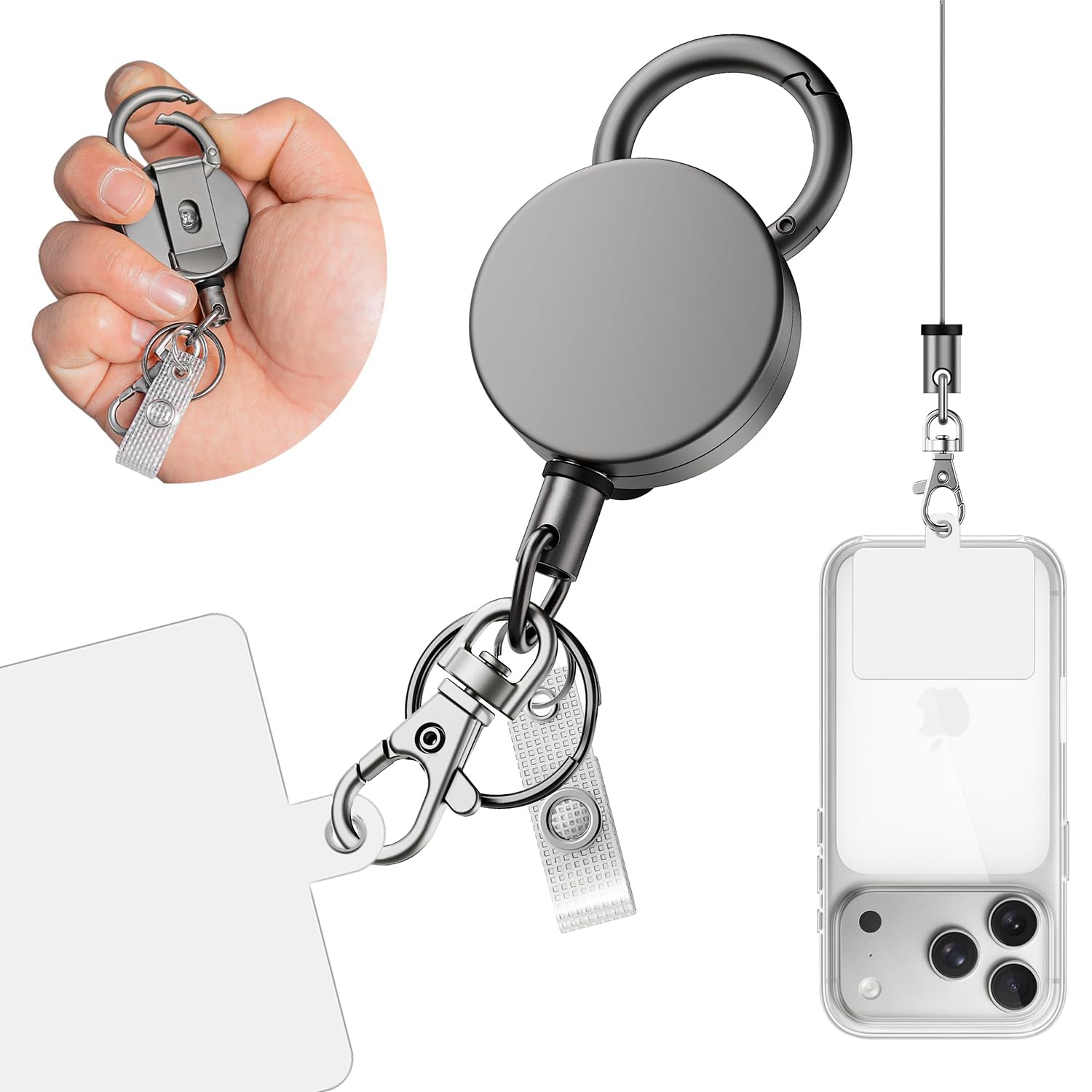 ZORBES® Retractable Lanyard with 27-Inch Telescopic Cord, Carabiner Clip & Keyring Attachment Zinc Alloy Badge Holder for Keys, ID Cards, Phones & Everyday Carry (EDC), Travel & Outdoor Use-image-5