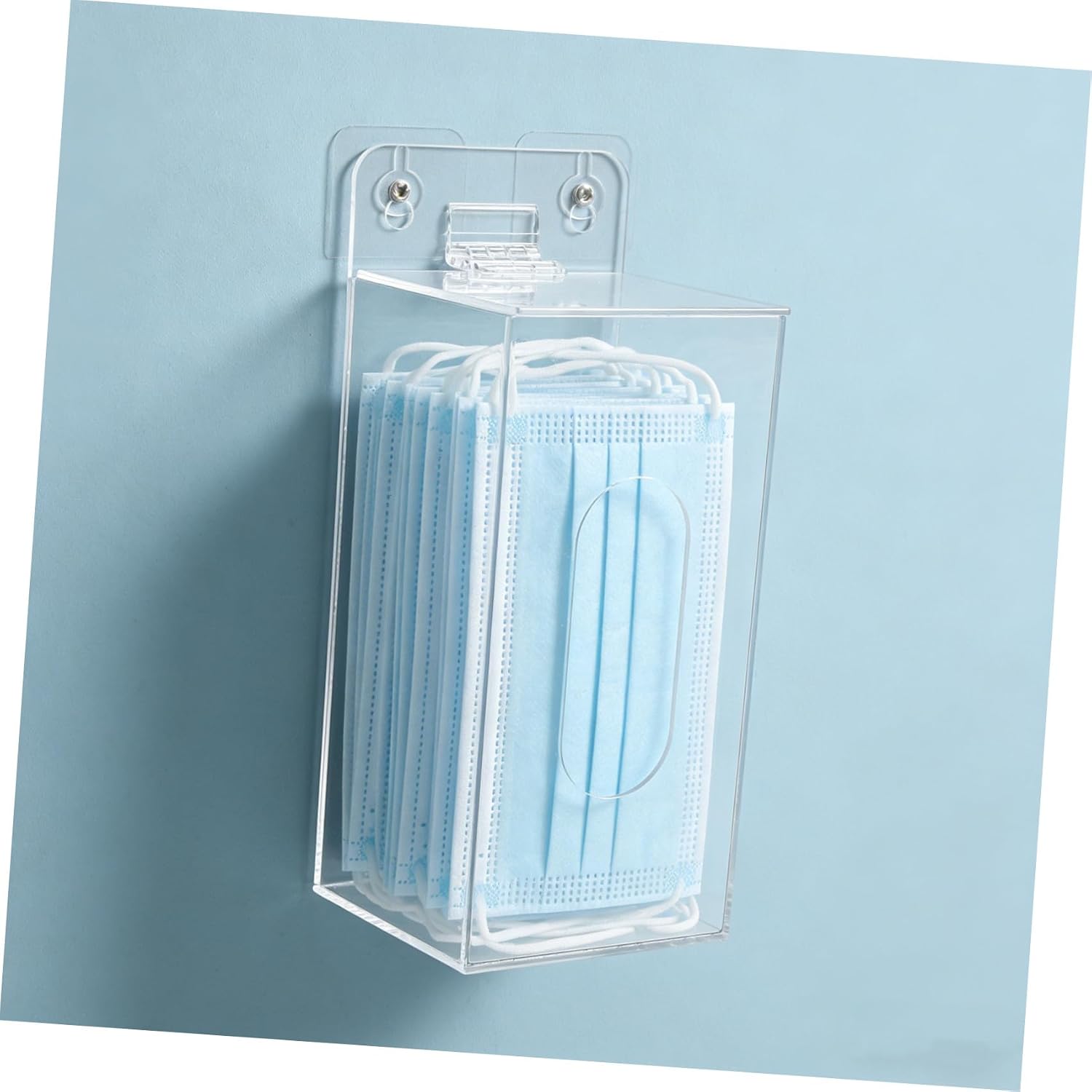 Didiseaon Face Mask Organizer with Openable Top Cover and Front Dispensing Slot Acrylic Wall Mounted Dispenser Lightweight Sturdy Storage Box for Facial Masks and Shoe Covers in Workspaces