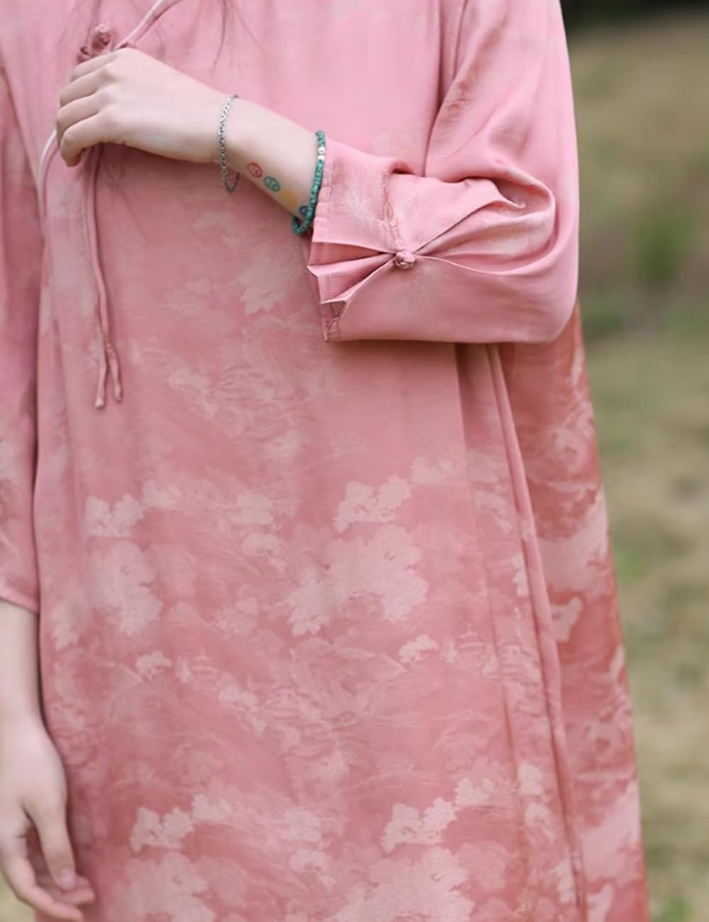 Women Modern Cheongsam Maxi Dress Evening Short Sleeve Dress Floral Brocade Stand Collar Qipao - Image 5