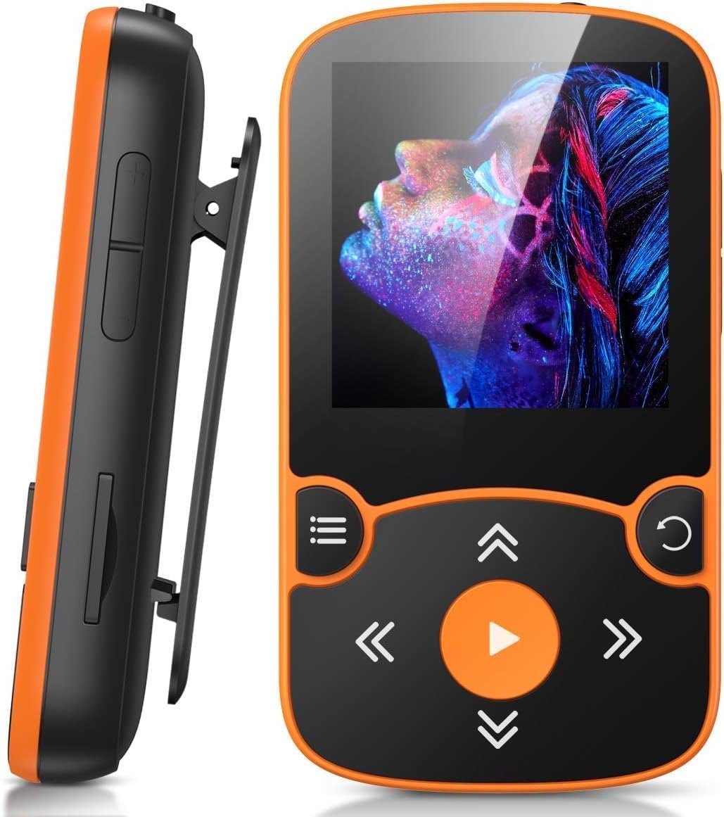 MP3 Player Bluetooth 5.3 Sport 32GB with 1.5 Inch TFT Colour Screen Mini Music Player with Clip, Supports up to 128GB TF Card