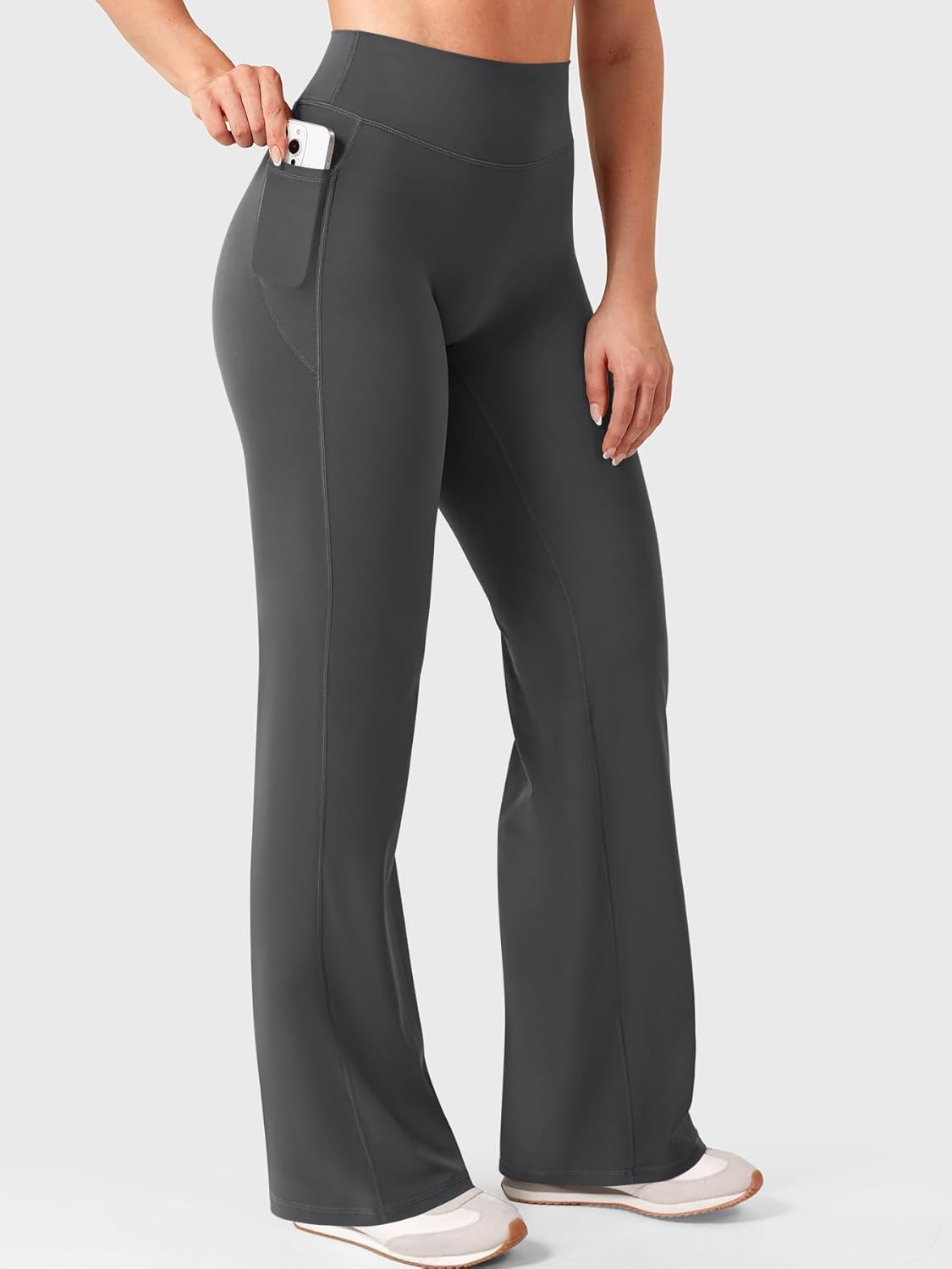 YEOREO Straight Leggings with Pockets for Women No Front Seam Workout Leggings High Waist Wide Leg Yoga Pants - 29"/ 31.5" - Image 5