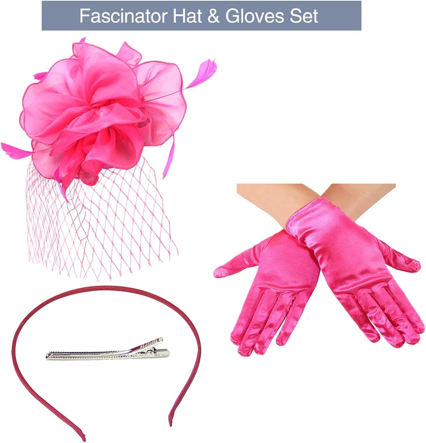 Ibeauti Fascinator Hats with Screentouch Lace Gloves Set for Women Tea Party Cocktail Wedding Derby Headwear Short Gloves - Image 6