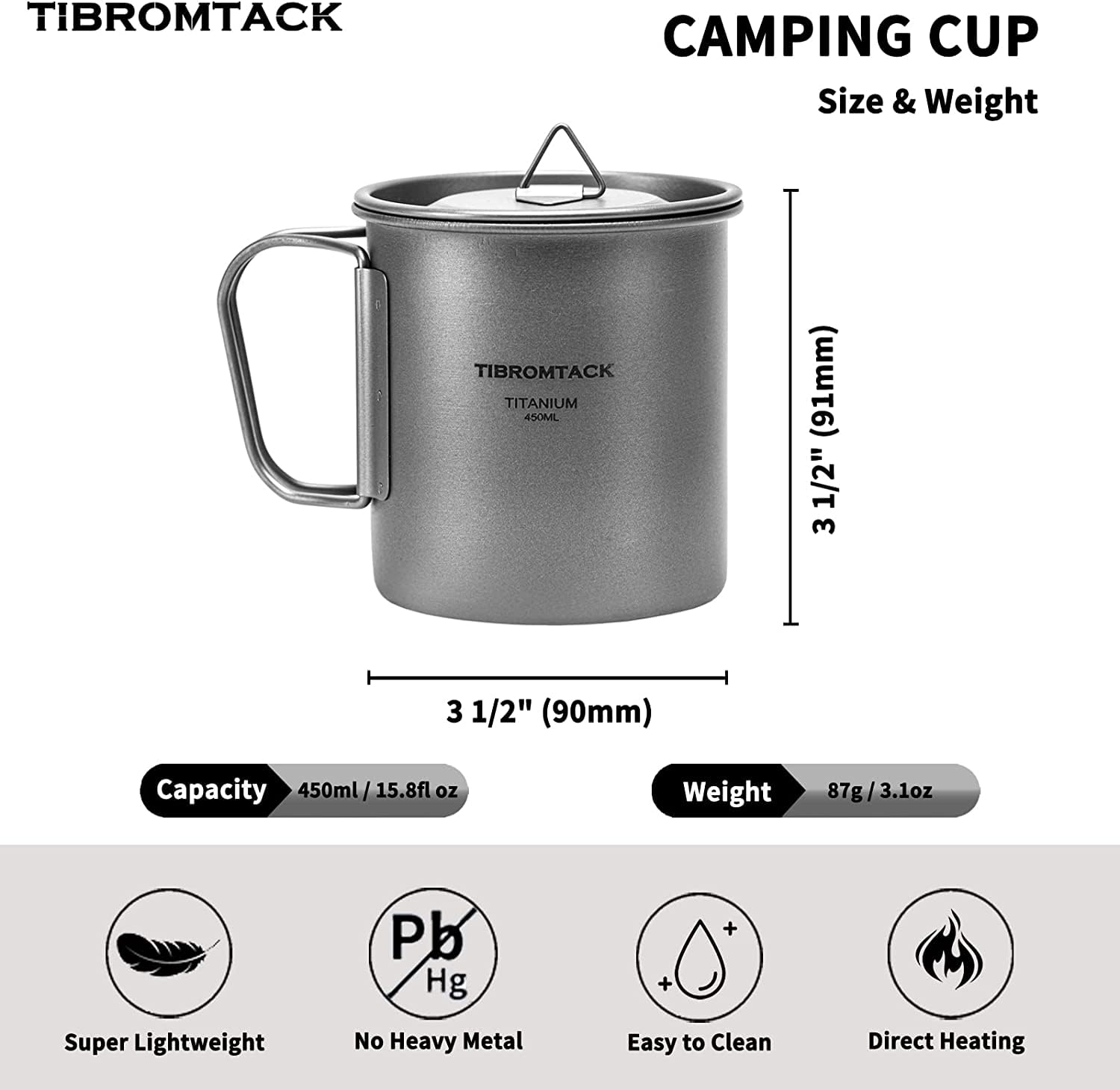 Tasse Pliante d'extérieur avec Couvercle, Tasse Camping Titane Portable, Mug en Titane de Camping Ultraléger 450ml pour l'extérieur avec Poignée Pliable et Sac en Filet