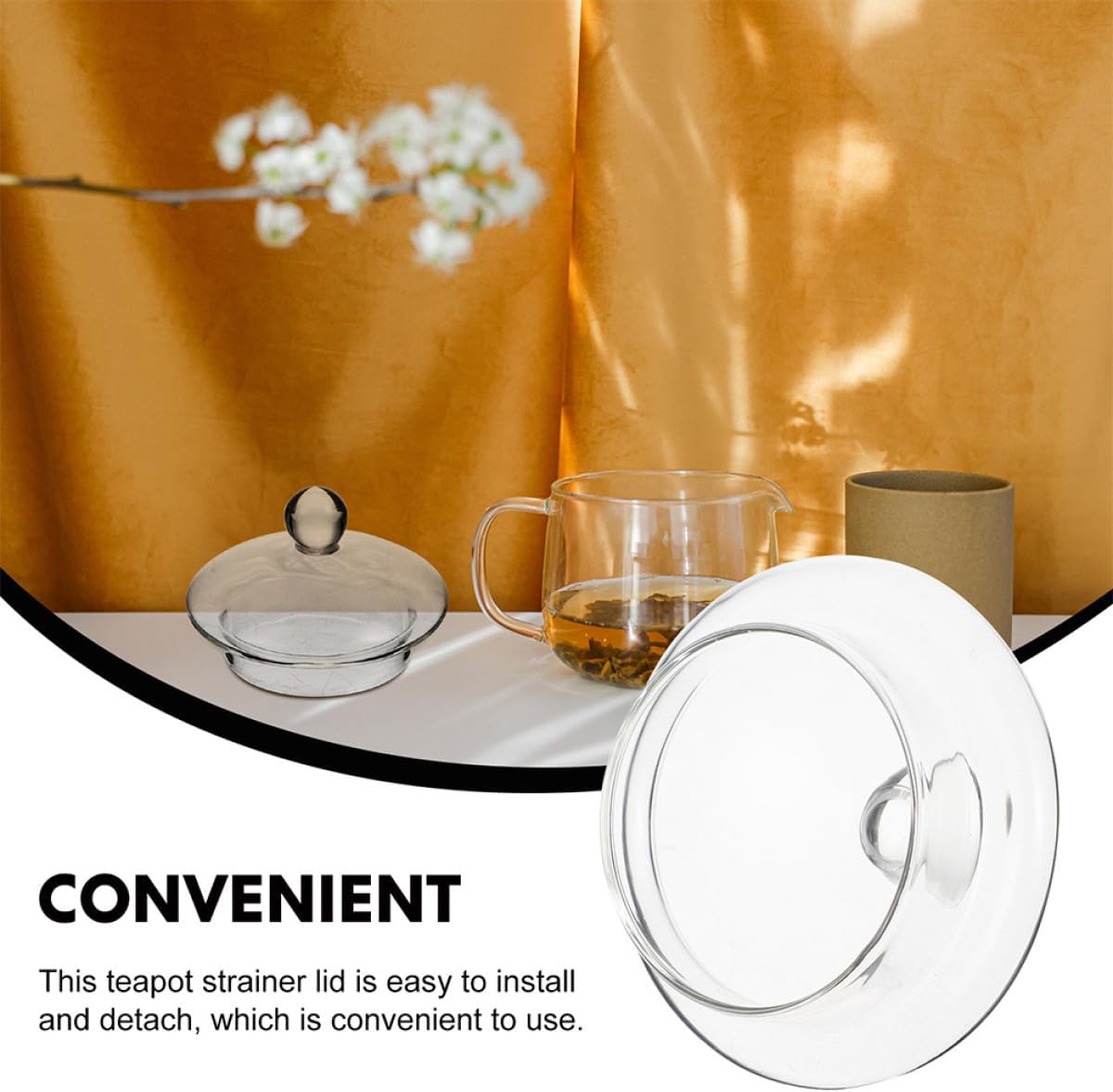 4pcs Glass Tea Infuser Lids with Removable Filters Loose Leaf Tea Strainers Covers for Teapot Tool Set for Home Brewing
