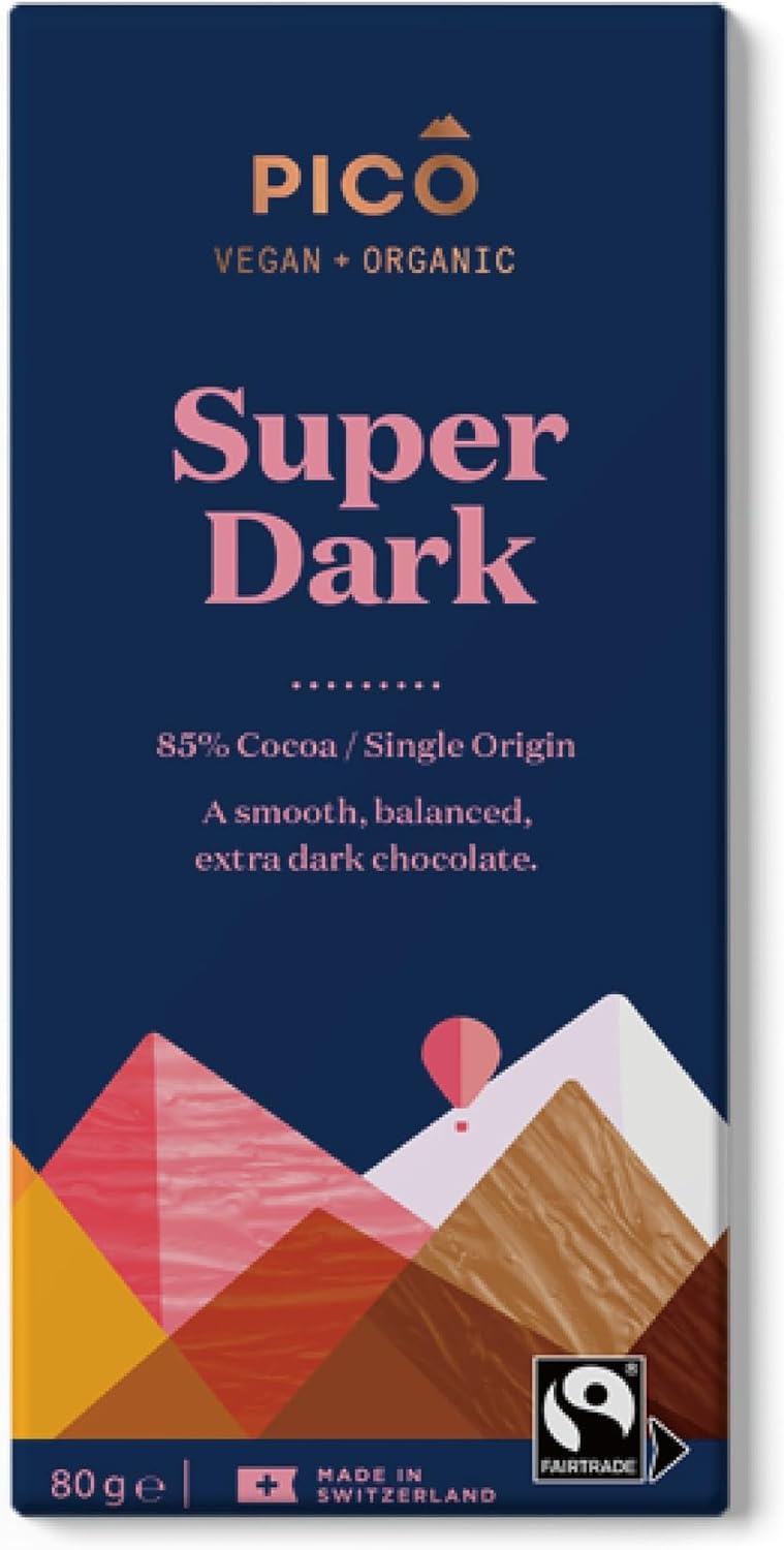 Pico Chocolate – Super Dark Chocolate Vegan Bars – 85% Cocoa, Organic, Premium Swiss Dark Chocolate with No Artificials – 1 x 80g
